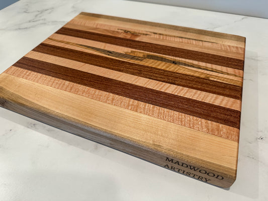 Handcrafted Maple & Sapele Cutting board. Food safe, non-toxic