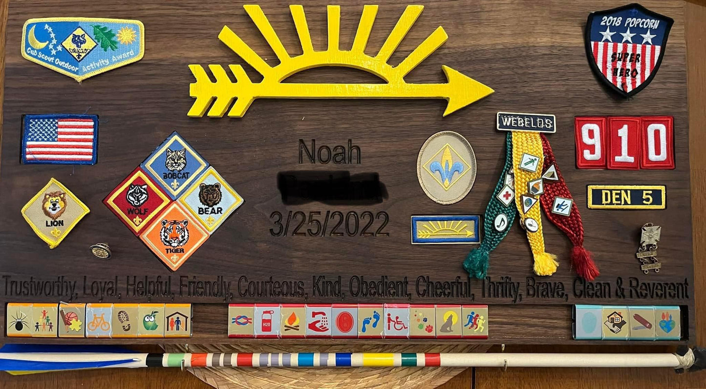 Walnut Cub Scout Arrow of Light Award Board